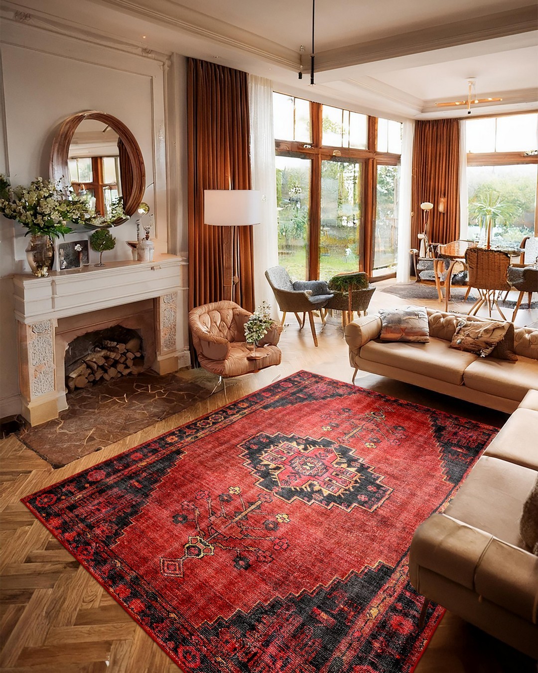 Montis Halı Loci 53015 Kırmızı Dokuma Taban Eskitme Halı