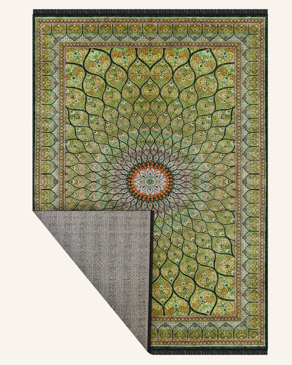 Montis Halı Aurum 454041 Yeşil Parlak Yumuşak Dokuma Taban Otantik Halı