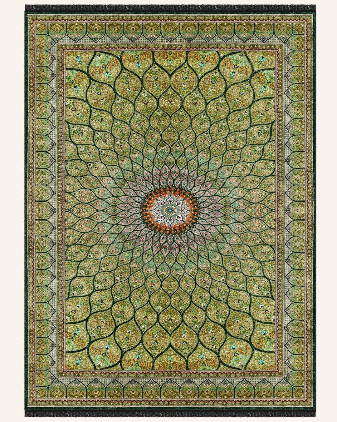 Montis Halı Aurum 454041 Yeşil Parlak Yumuşak Dokuma Taban Otantik Halı