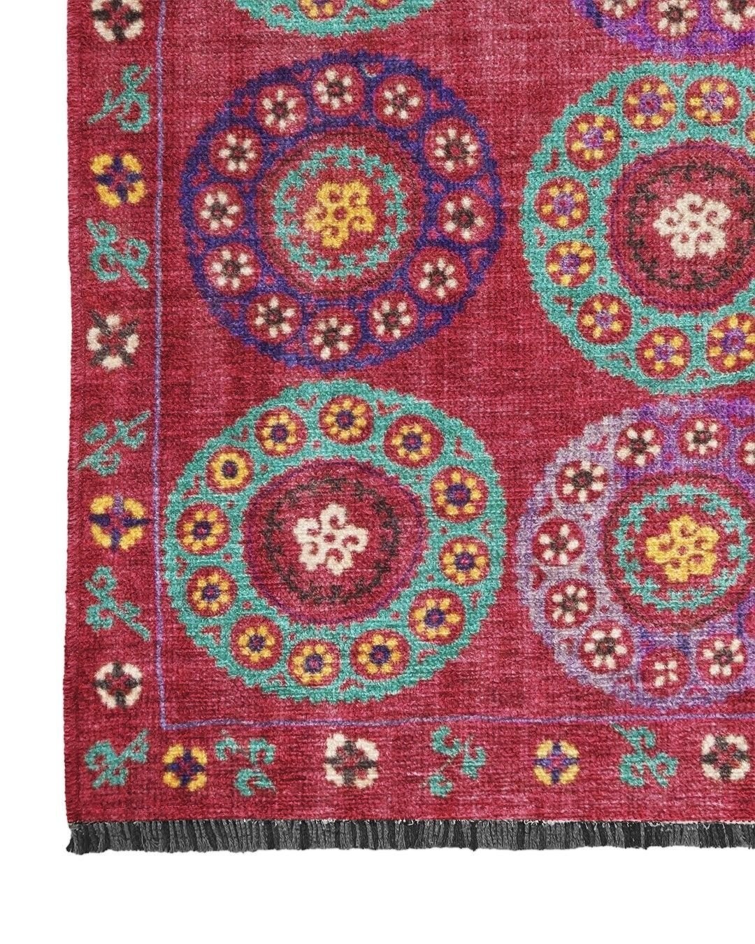 Montis Halı Vivere 35007 Fuşya Şönil Dokuma Renkli Kilim Desenli Makine Halısı