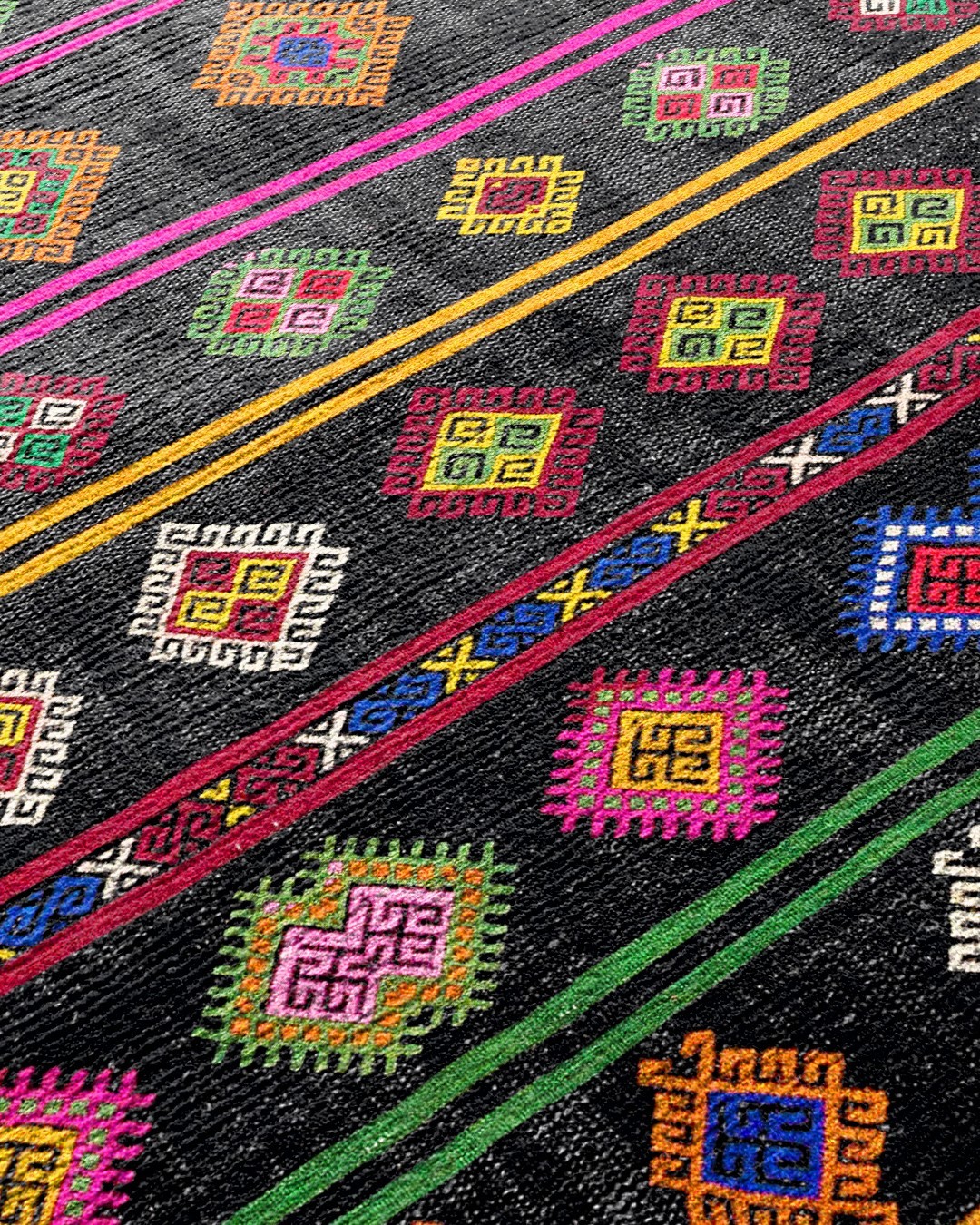 Montis Halı Vivere 35001 Siyah Dokuma Taban Etnik Kilim Halı