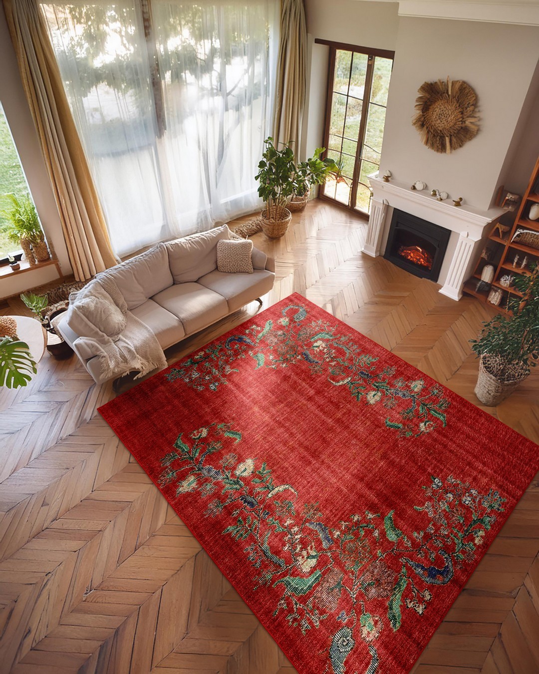 Montis Halı Loci 53016 Kırmızı Dokuma Taban Eskitme Halı