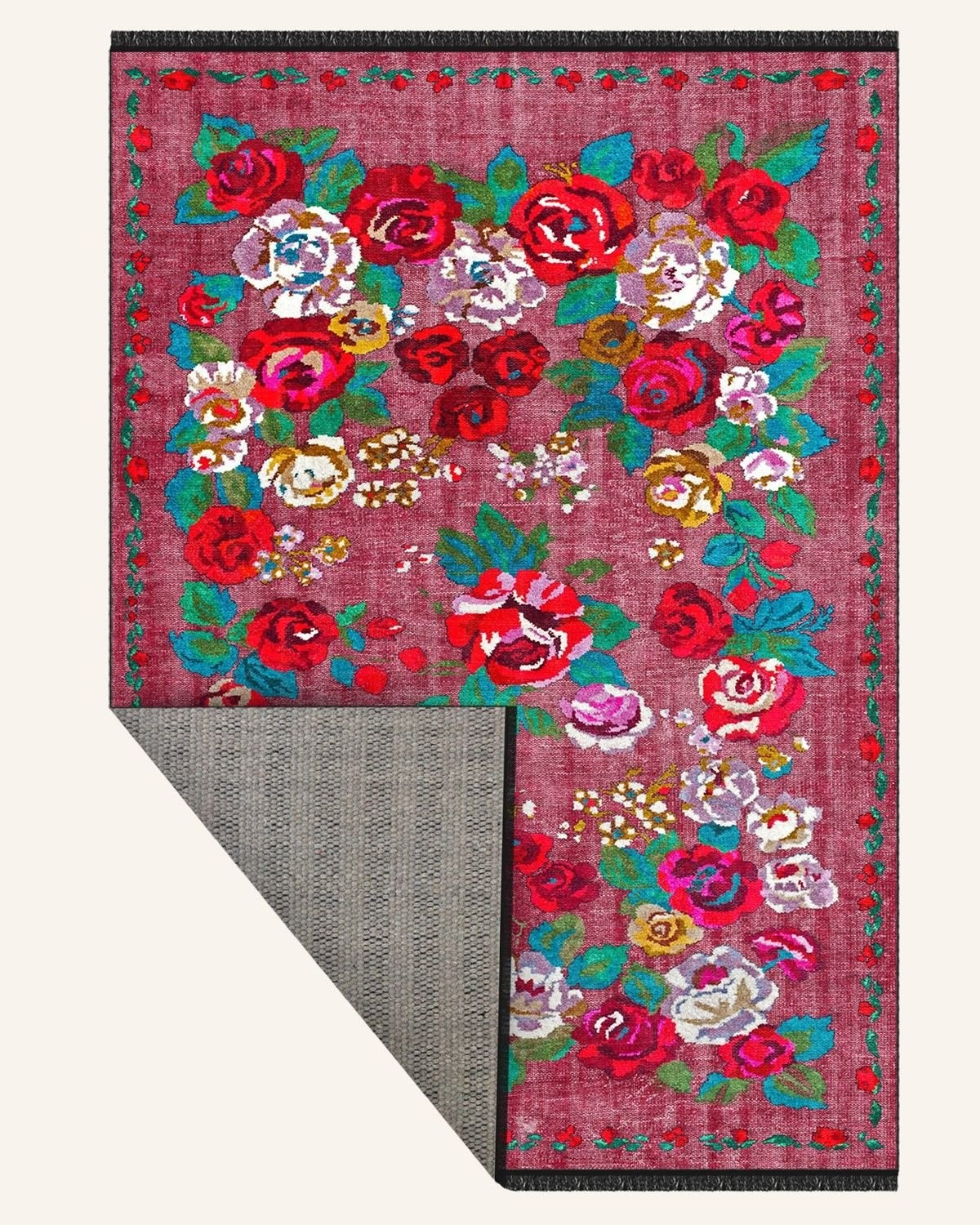 Montis Halı Flores 200026 Pembe Parlak Yumuşak Dokuma Taban Renkli Karabağ Halı