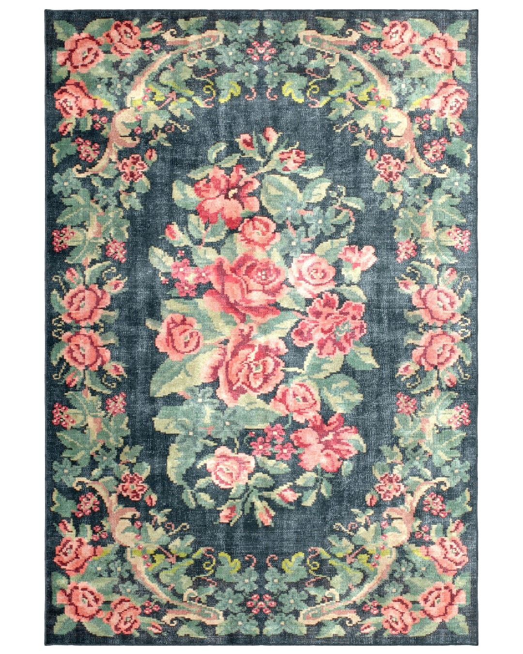Montis Halı Antiq 597014 Mavi Pembe Parlak Yumuşak Dokuma Taban Antik Karabağ Halı