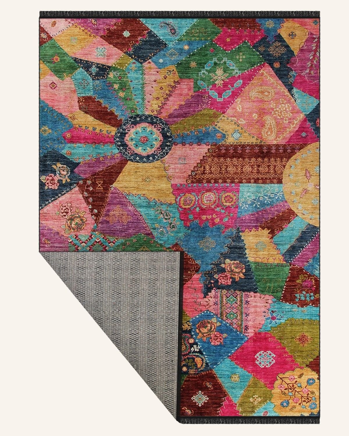 Montis Halı Umbra 220005 Mavi Parlak Yumuşak Dokuma Taban Renkli Patchwork Halı