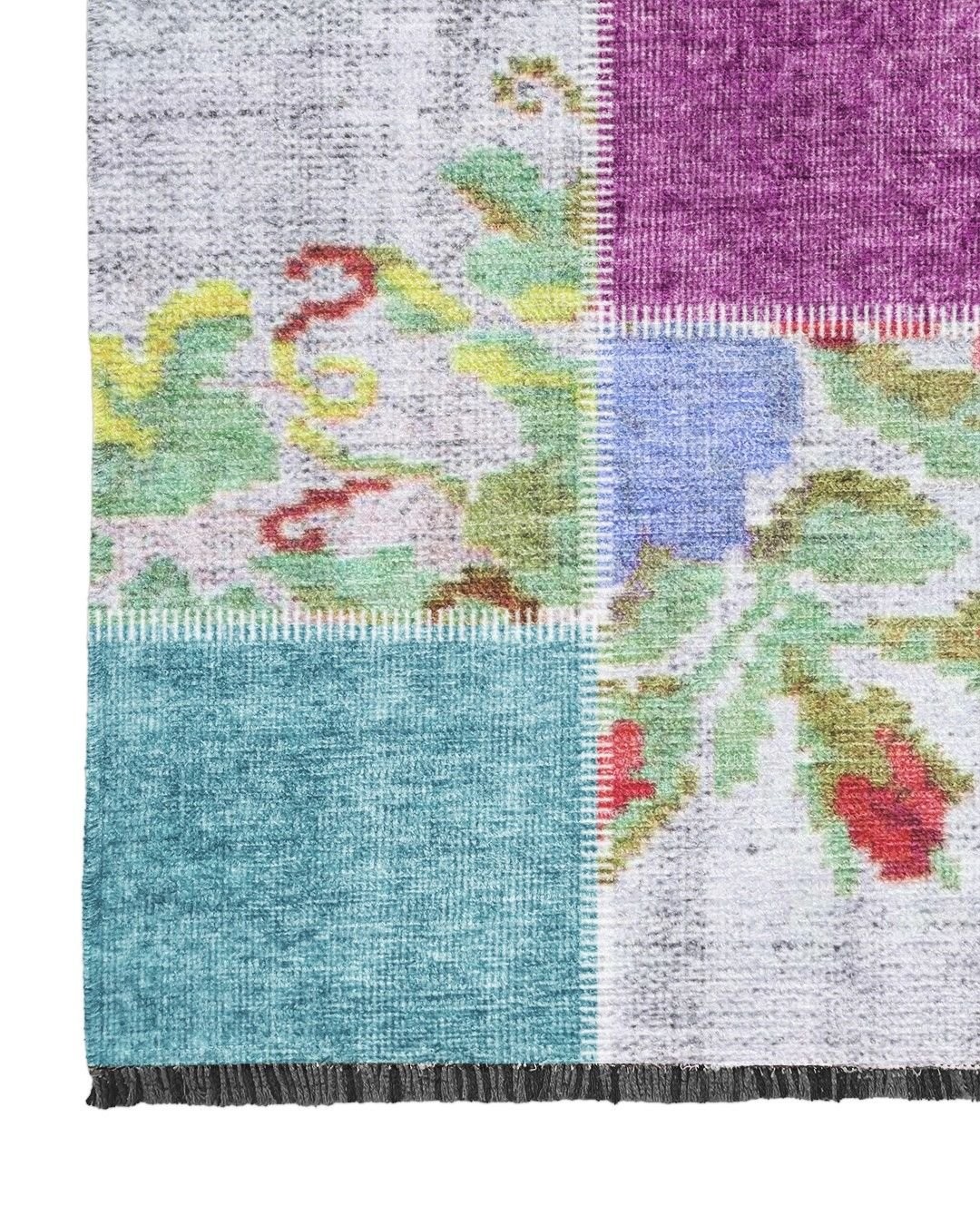 Montis Halı Mensis 27030 Gri Makine Dokuması Renkli Şönil Patchwork Karabağ Halı