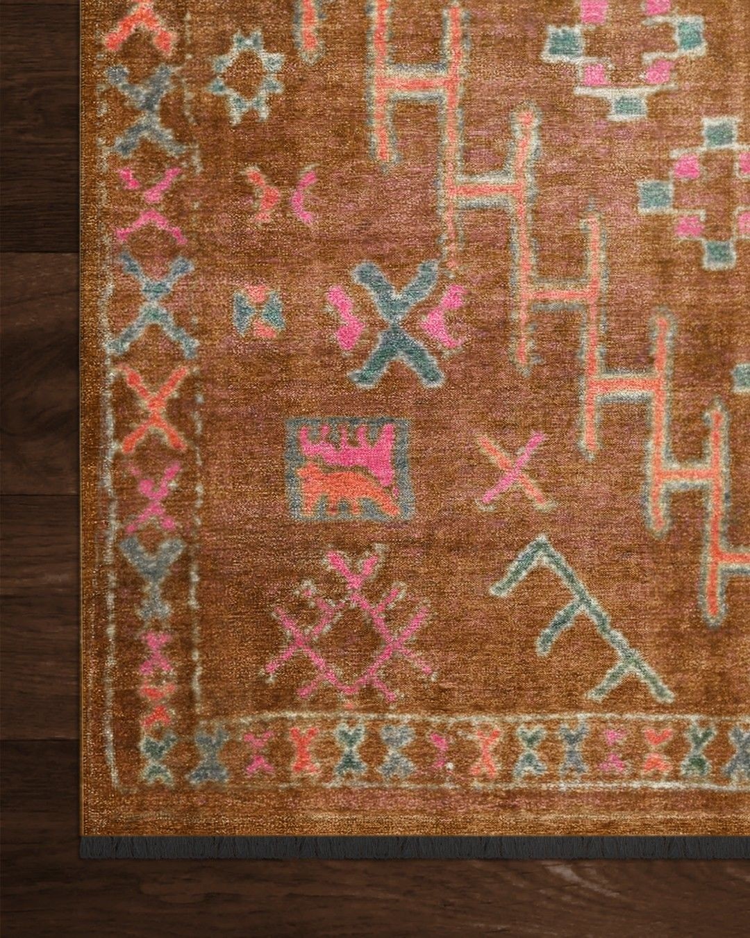 Montis Halı Vivere 35010 Turuncu Şönil Dokuma Renkli Kilim Desenli Makine Halısı