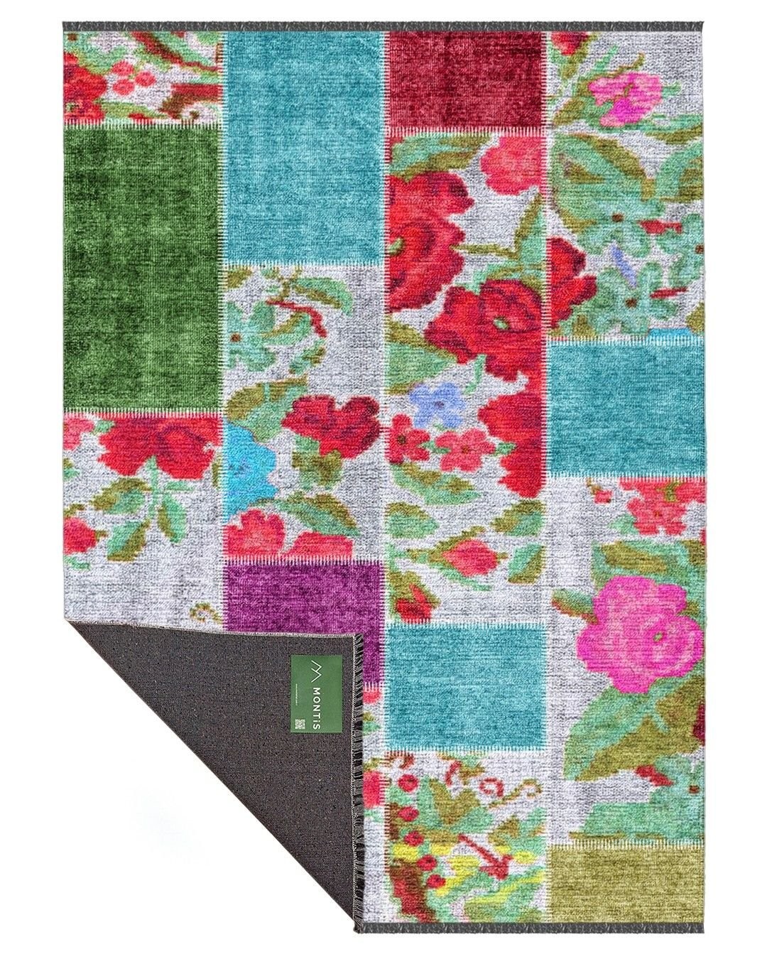 Montis Halı Mensis 27030 Gri Makine Dokuması Renkli Şönil Patchwork Karabağ Halı