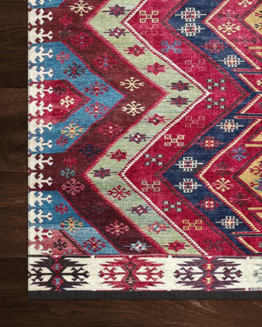 Montis Halı Vivere 35017 Fuşya Şönil Dokuma Renkli Kilim Desenli Makine Halısı