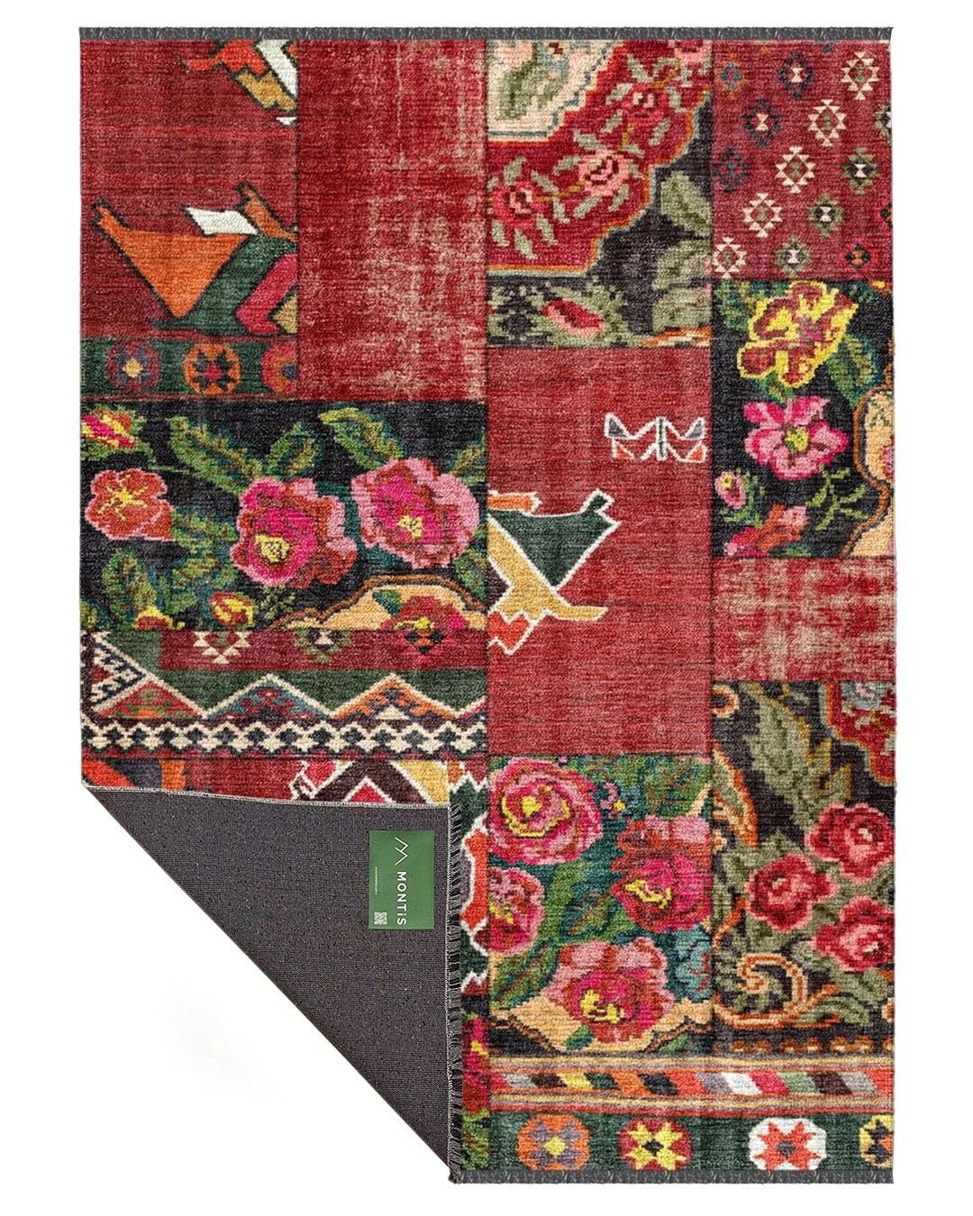 Montis Halı Mensis 27021 Kırmızı Makine Dokuması Renkli Şönil Patchwork Halı