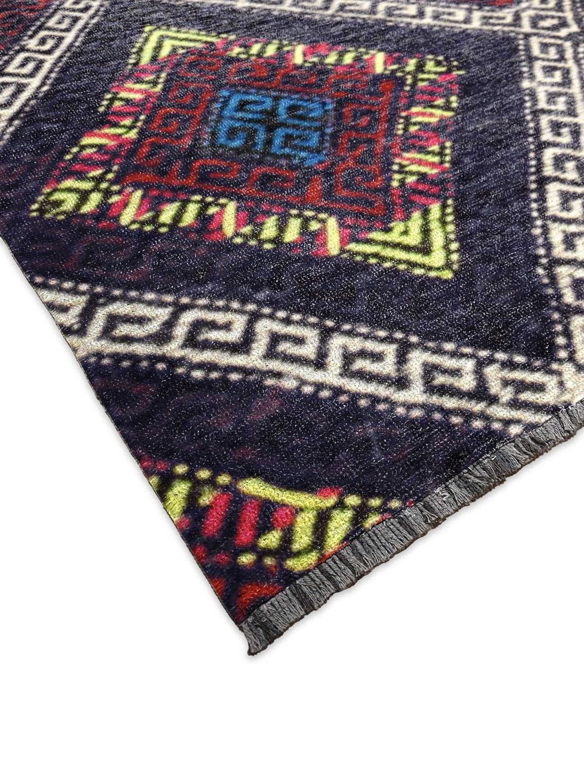 Montis Halı Vivere 35023 Lacivert Şönil Dokuma Renkli Kilim Desenli Makine Halısı