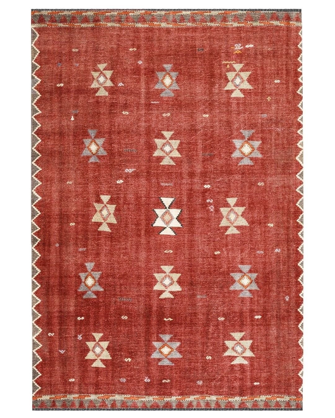 Montis Halı Vivere 35013 Turuncu Şönil Dokuma Renkli Kilim Desenli Makine Halısı