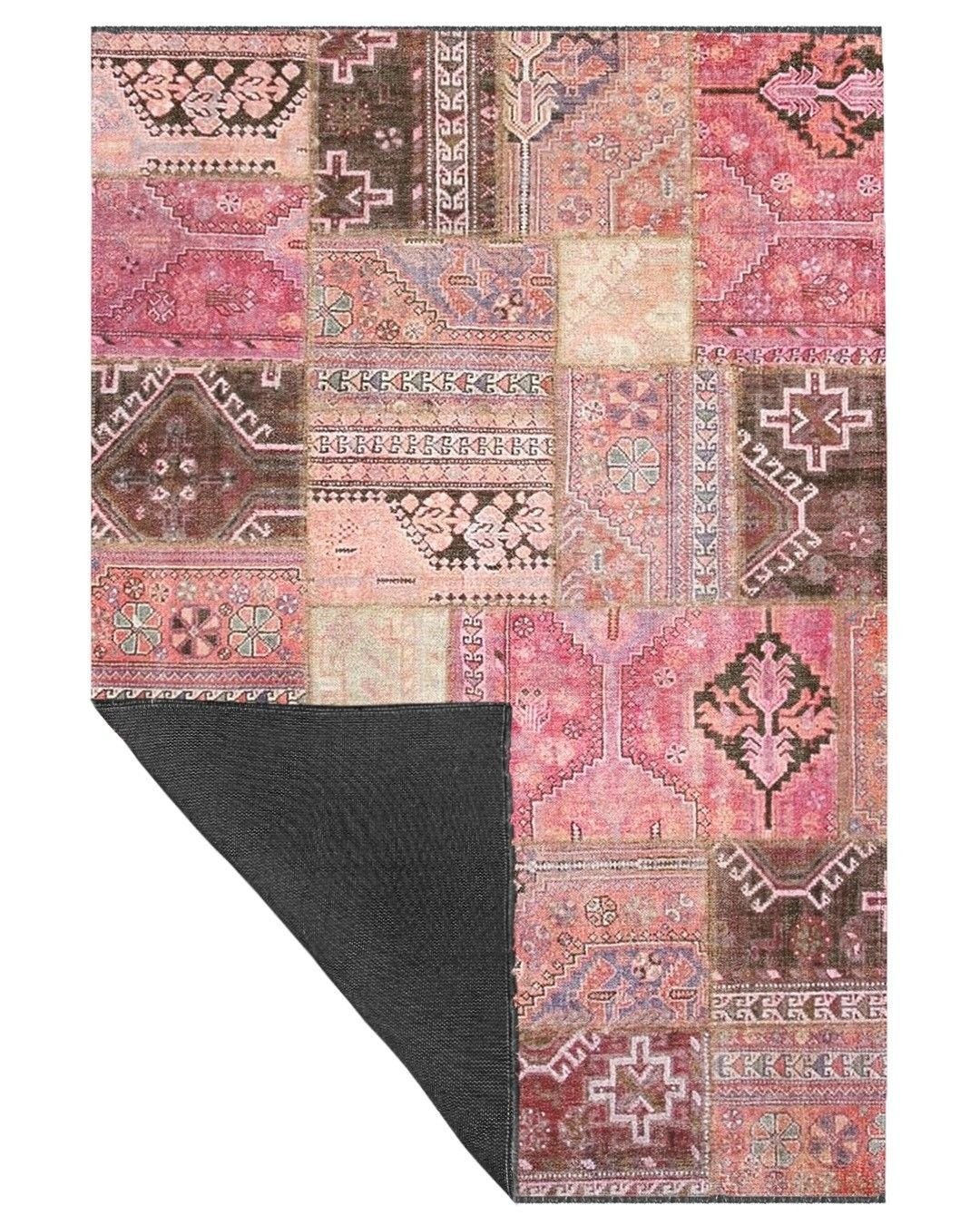 Montis Halı Mensis 27009 Pembe Makine Dokuması Renkli Şönil Patchwork Halı