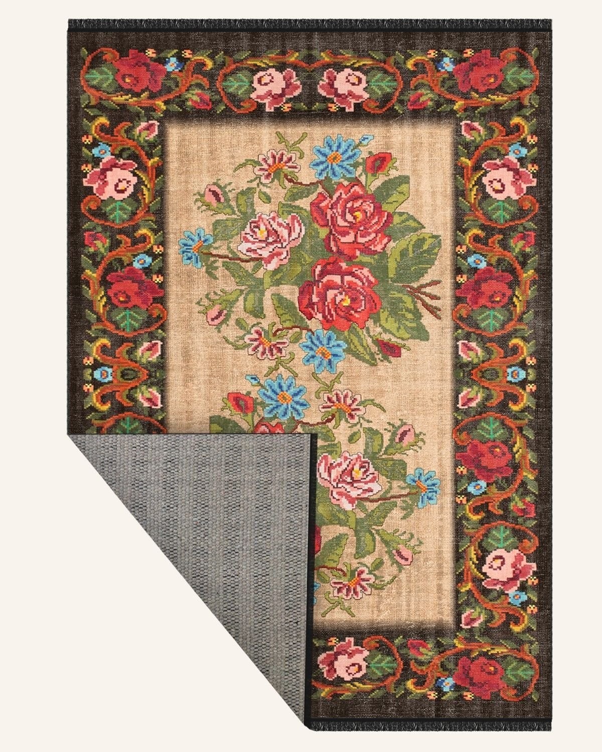 Montis Halı Flores 200008 Kahverengi Parlak Yumuşak Dokuma Taban Renkli Karabağ Halı