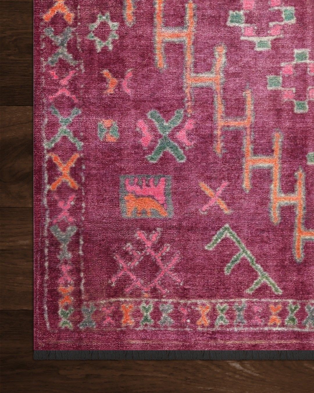 Montis Halı Vivere 35008 Fuşya Şönil Dokuma Renkli Kilim Desenli Makine Halısı