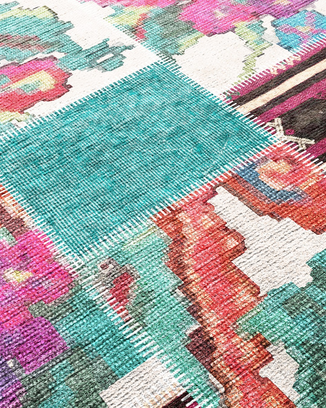 Montis Halı Mensis 27028 Beyaz Turkuaz Dokuma Taban Patchwork Halı