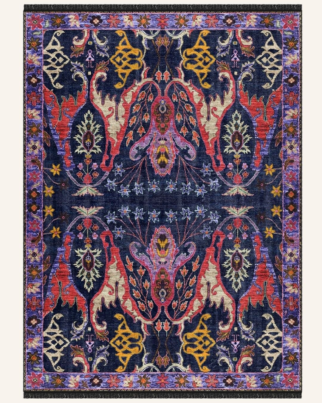 Montis Halı Aurum 454013 Lacivert Parlak Yumuşak Dokuma Taban Otantik Uşak Halı