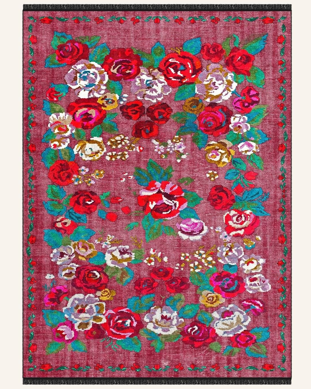 Montis Halı Flores 200026 Pembe Parlak Yumuşak Dokuma Taban Renkli Karabağ Halı