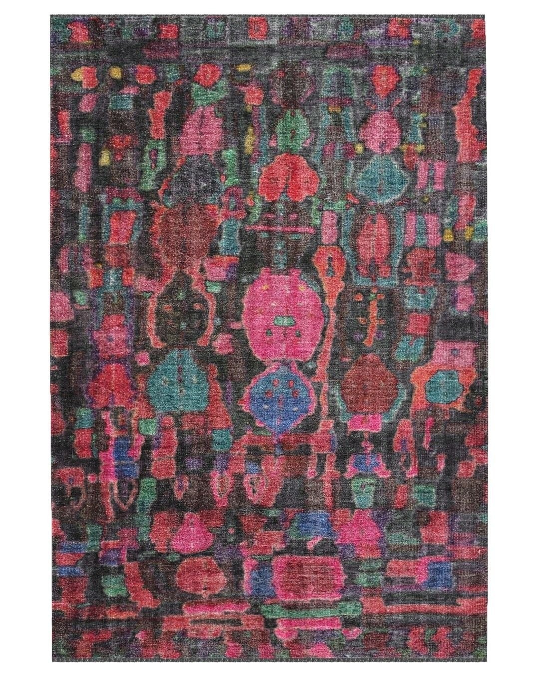 Montis Halı Vivere 35019 Siyah Şönil Dokuma Renkli Kilim Desenli Makine Halısı