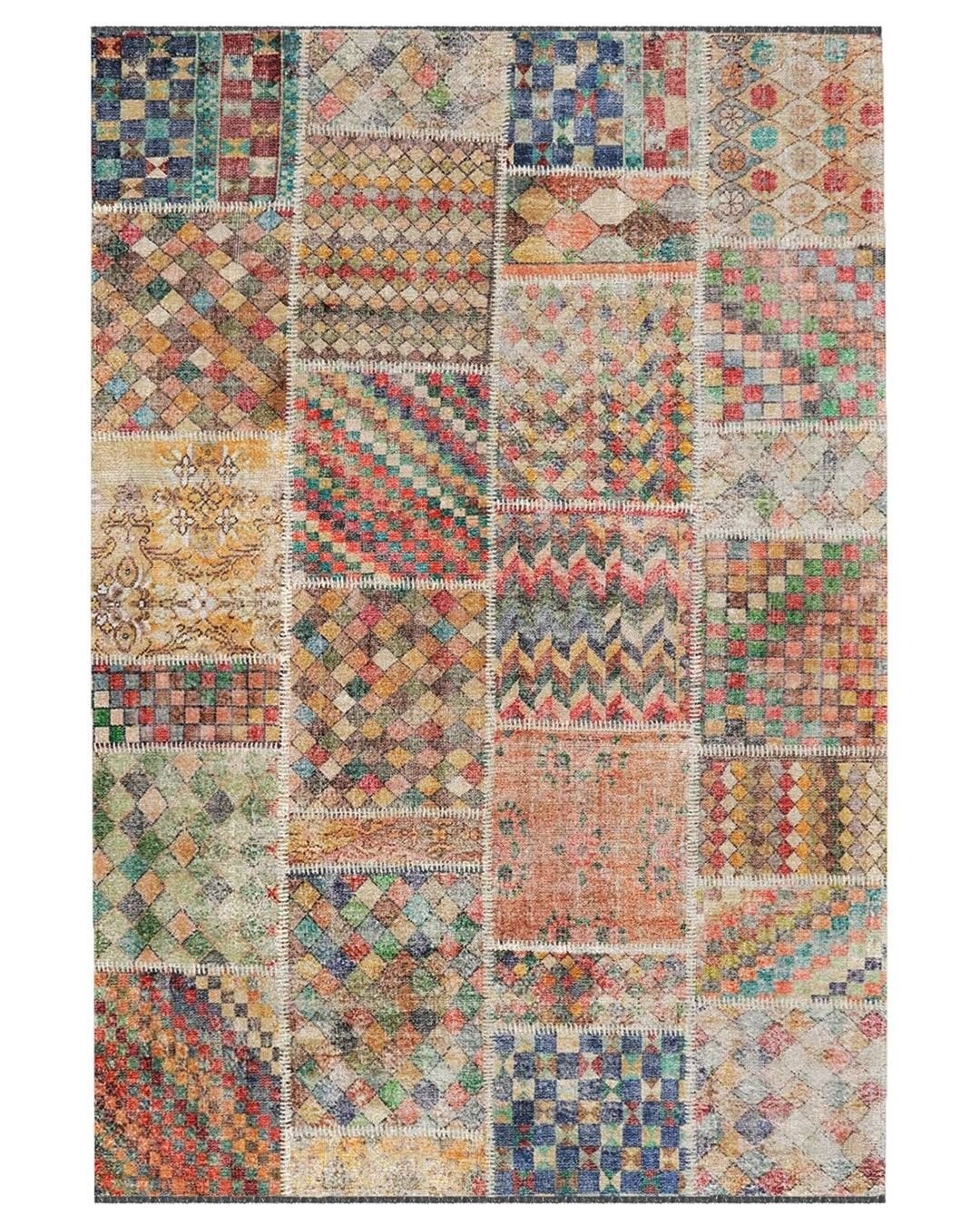 Montis Halı Mensis 27018 Krem Makine Dokuması Renkli Şönil Patchwork Halı