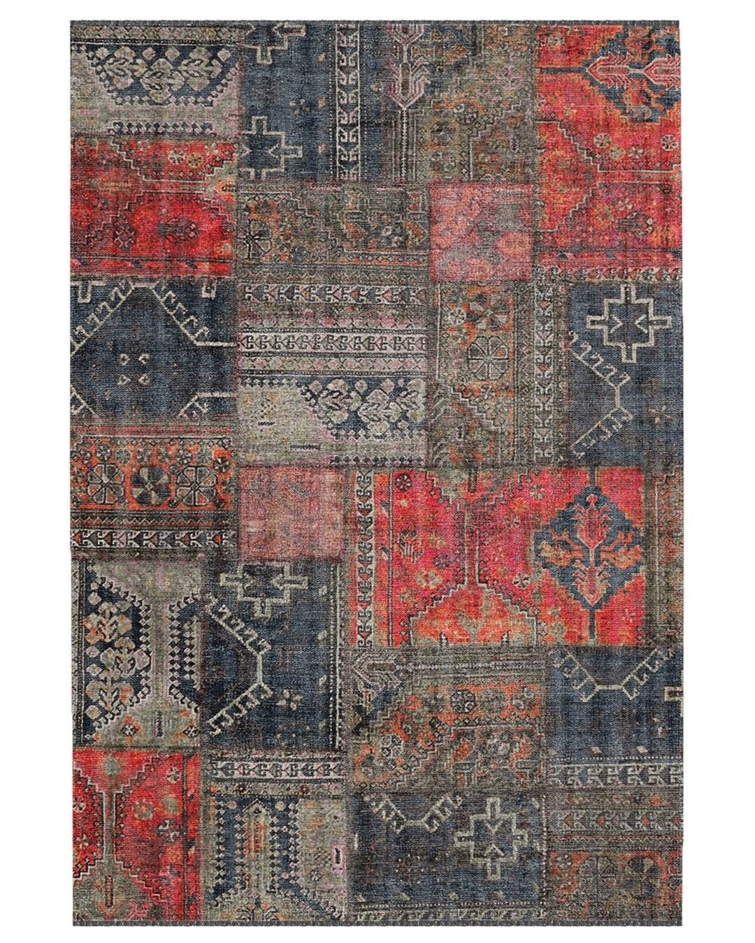 Montis Halı Mensis 27007 Antrasit Turuncu Makine Dokuması Renkli Şönil Patchwork Halı