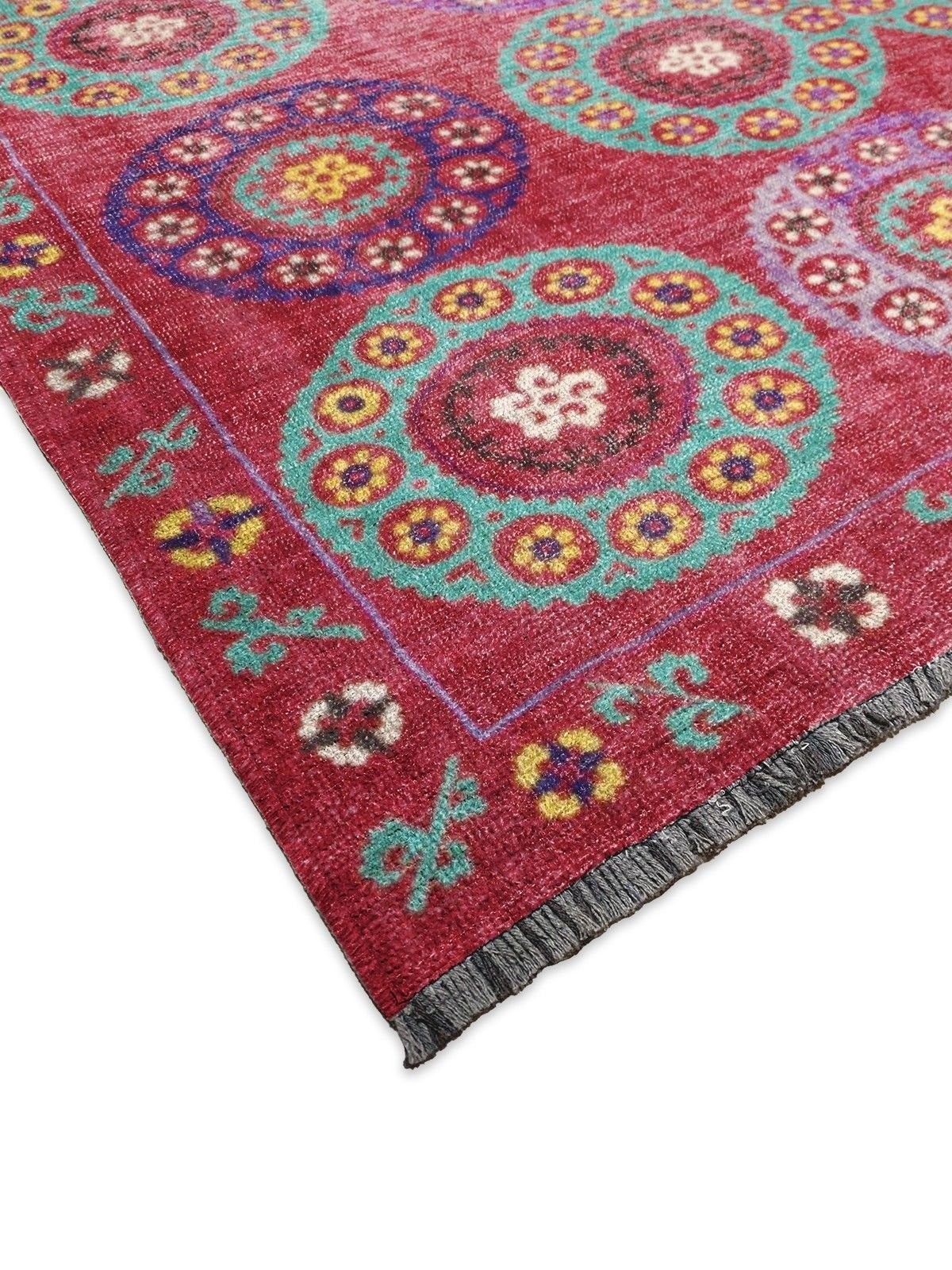 Montis Halı Vivere 35007 Fuşya Şönil Dokuma Renkli Kilim Desenli Makine Halısı