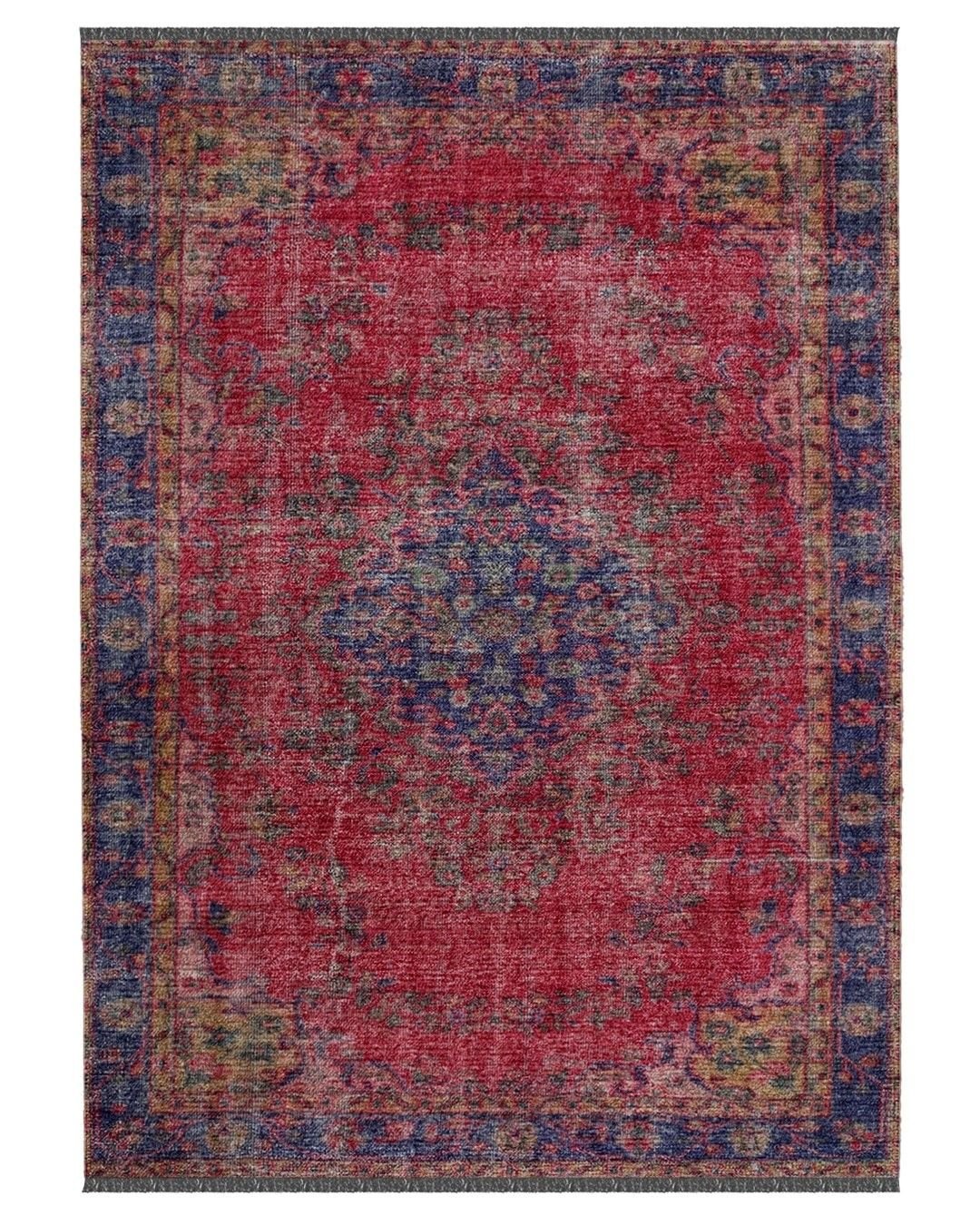 Montis Halı Hedera 19011 Kırmızı Şönil Dokuma Renkli Eskitme Makine Halısı