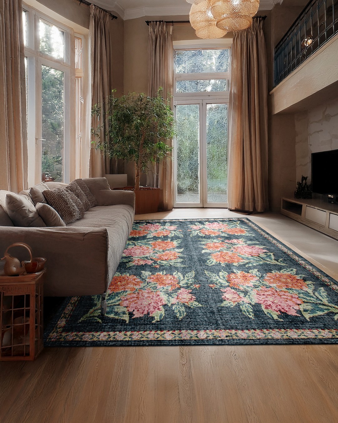 Montis Halı Antrum 111007 Mavi Karabağ Kabartmalı Halı