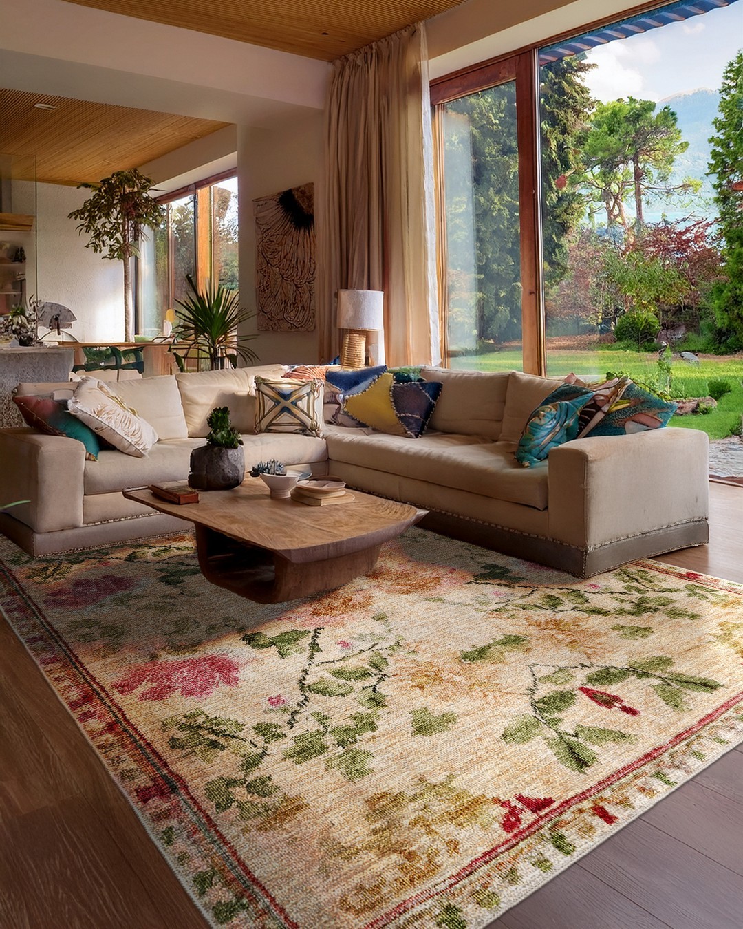 Montis Halı Yucca 17002 Krem Dokuma Taban Çiçekli Halı