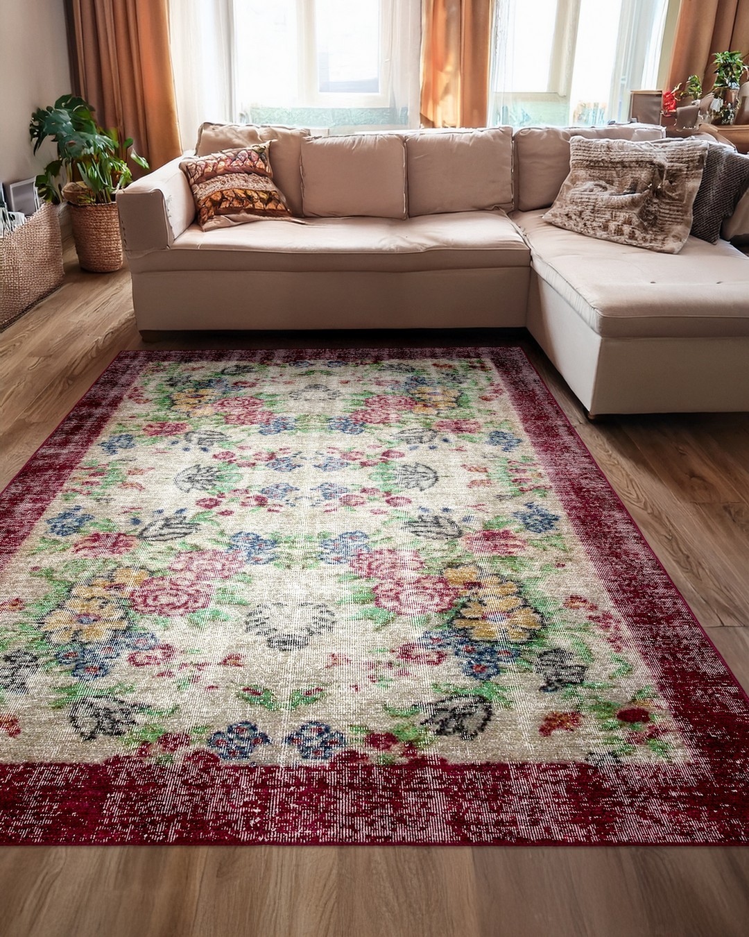 Montis Halı Delocis 26015 Bordo Dokuma Taban Vintage Halı