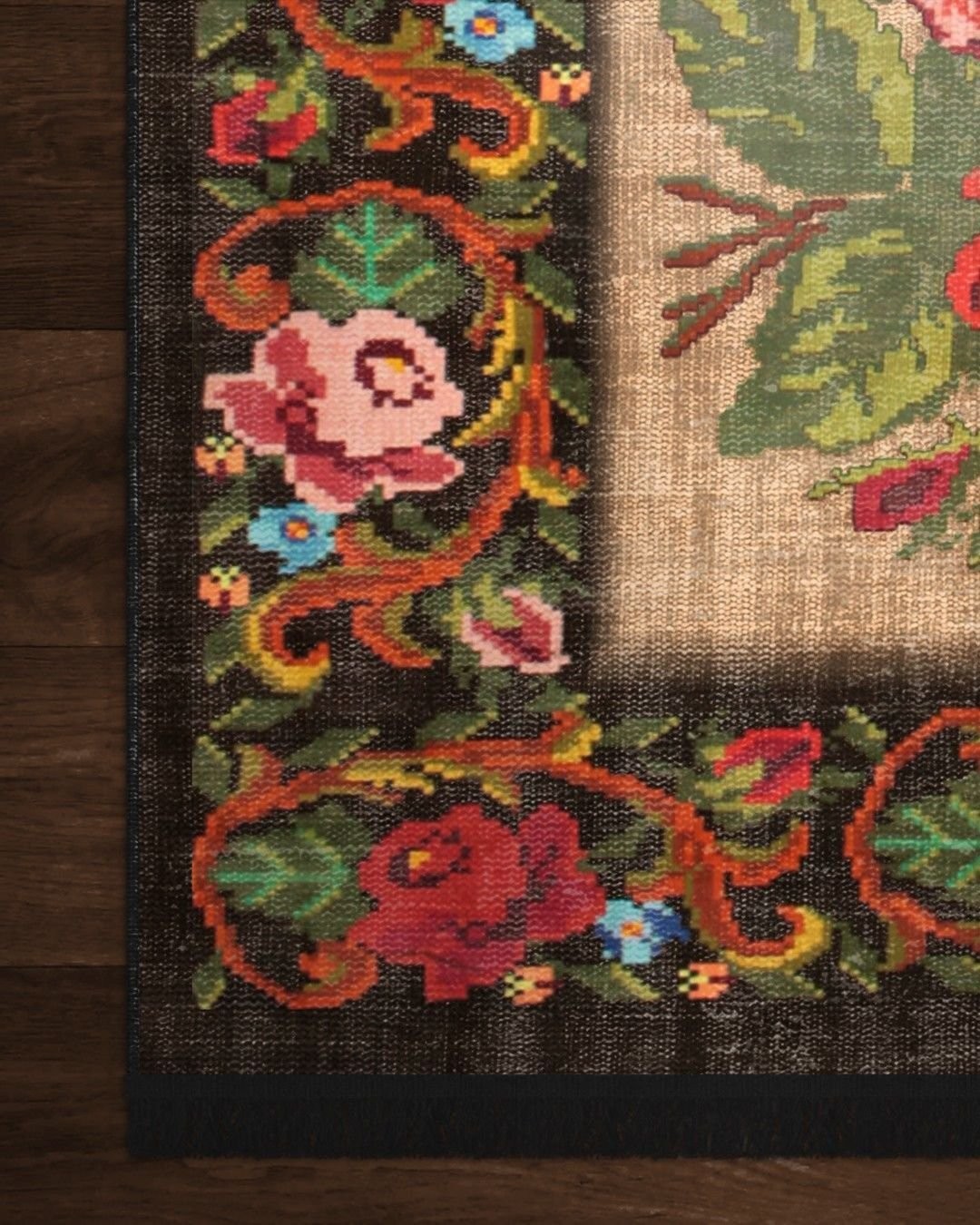 Montis Halı Flores 200008 Kahverengi Parlak Yumuşak Dokuma Taban Renkli Karabağ Halı