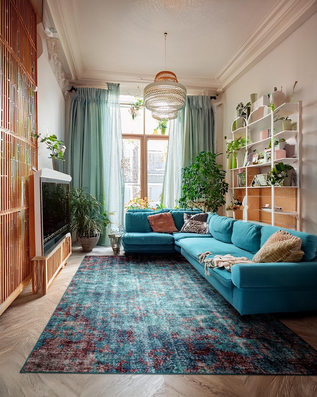 Montis Halı Pluvia 80032 Turkuaz Dokuma Taban Modern Halı