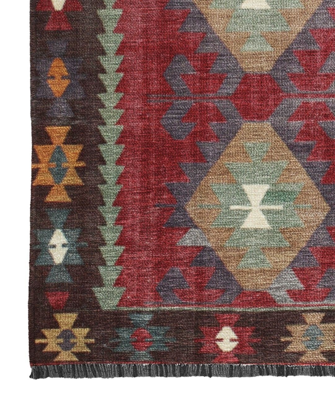 Montis Halı Vivere 35021 Bordo Şönil Dokuma Renkli Kilim Desenli Makine Halısı