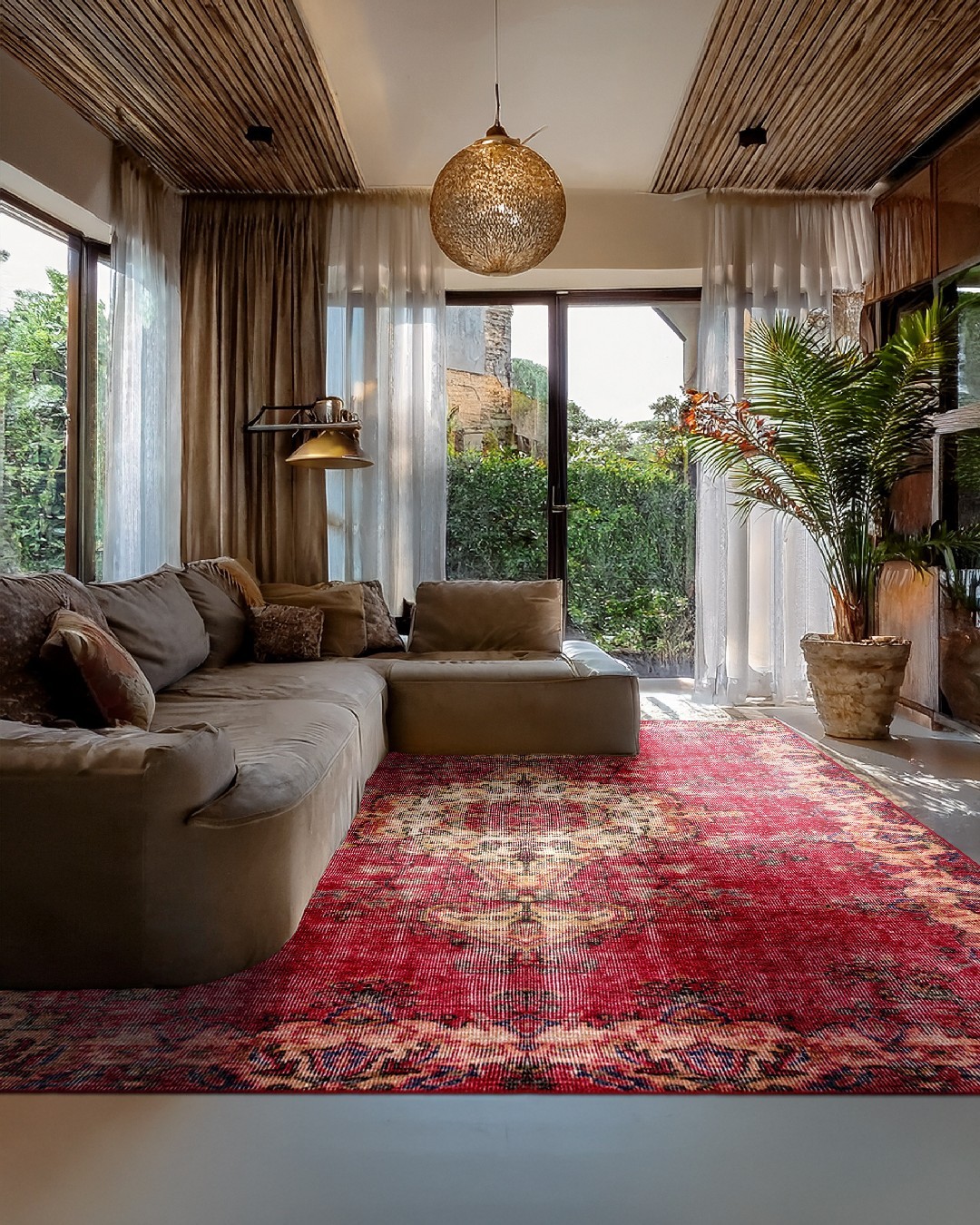 Montis Halı Hedera 19003 Kırmızı Dokuma Taban Eskitme Halı