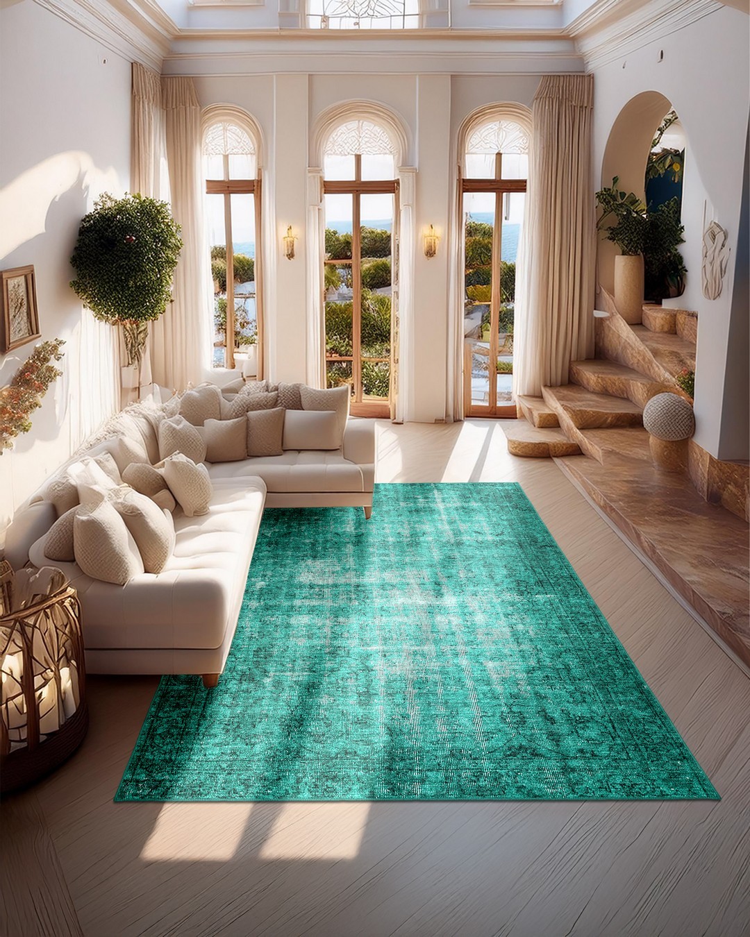 Montis Halı Ventus 47069 Turkuaz Dokuma Taban Eskitme Halı