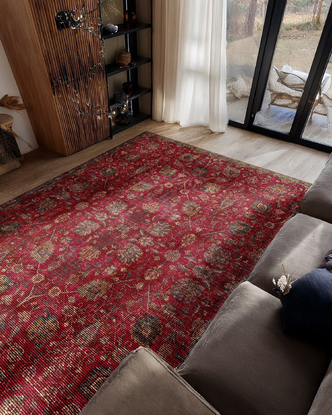 Montis Halı Hordeum 123010 Loop Dokuma Yumuşak Şönil Bordo Klasik Halı