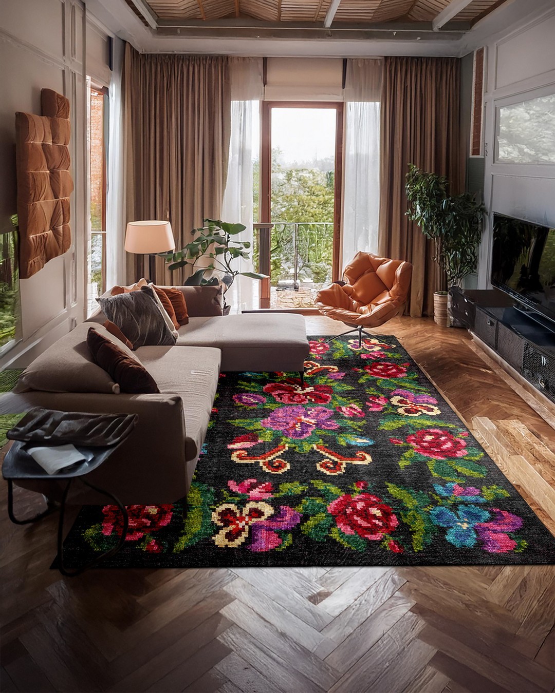 Montis Halı Diem 63005 Antrasit Renkli Dokuma Taban Karabağ Halı
