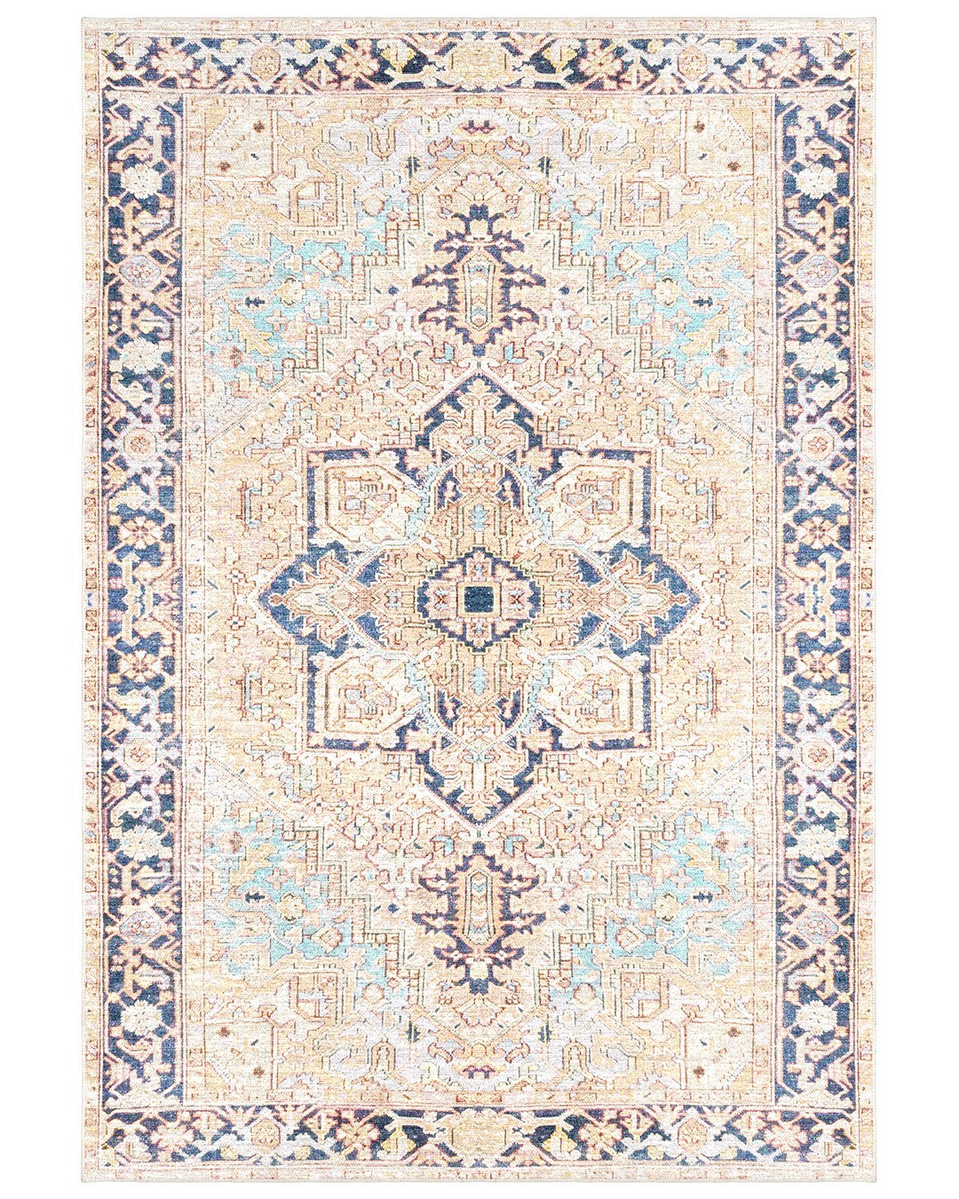 Montis Halı Loci 53002 Krem Mavi Dokuma Taban Eskitme Halı
