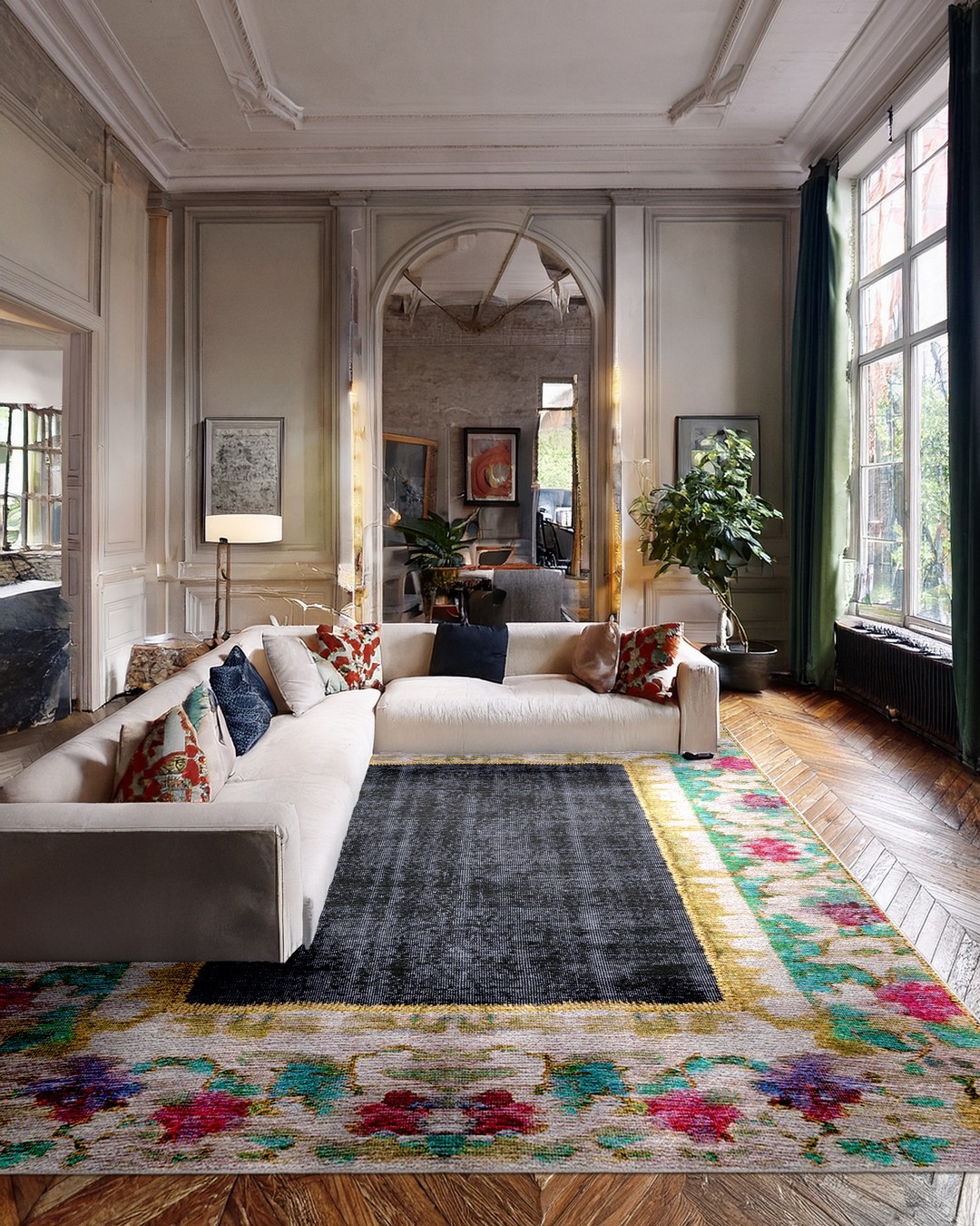 Montis Halı Aerie 93008 Antrasit Renkli Dokuma Taban Çiçekli Halı