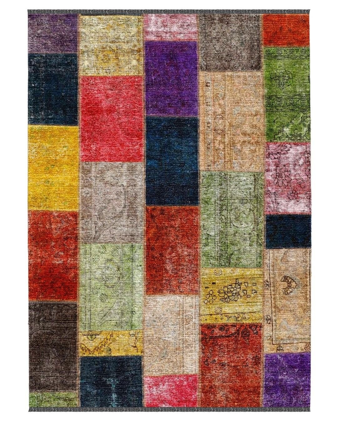 Montis Halı Mensis 27002 Makine Dokuması Renkli Şönil Patchwork Halı