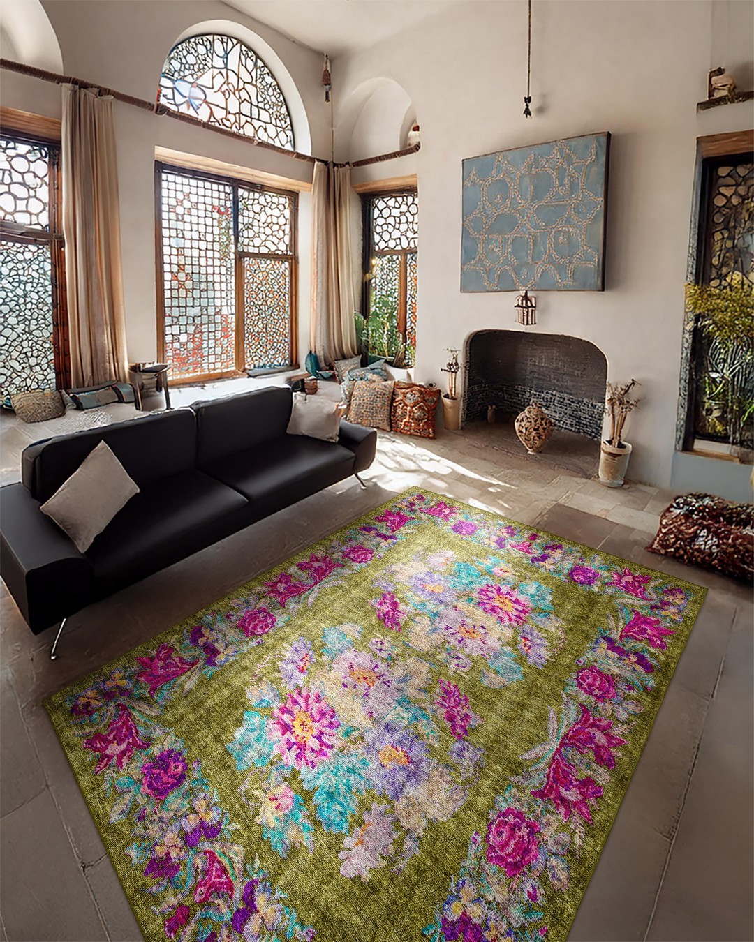 Montis Halı Diem 63069 Yeşil Renkli Dokuma Taban Karabağ Halı