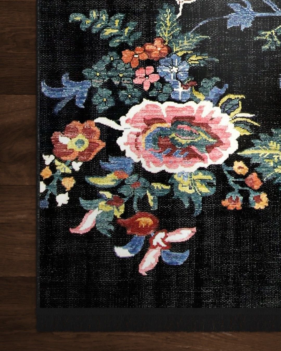 Montis Halı Flores 200028 Siyah Parlak Yumuşak Dokuma Taban Renkli Karabağ Halı