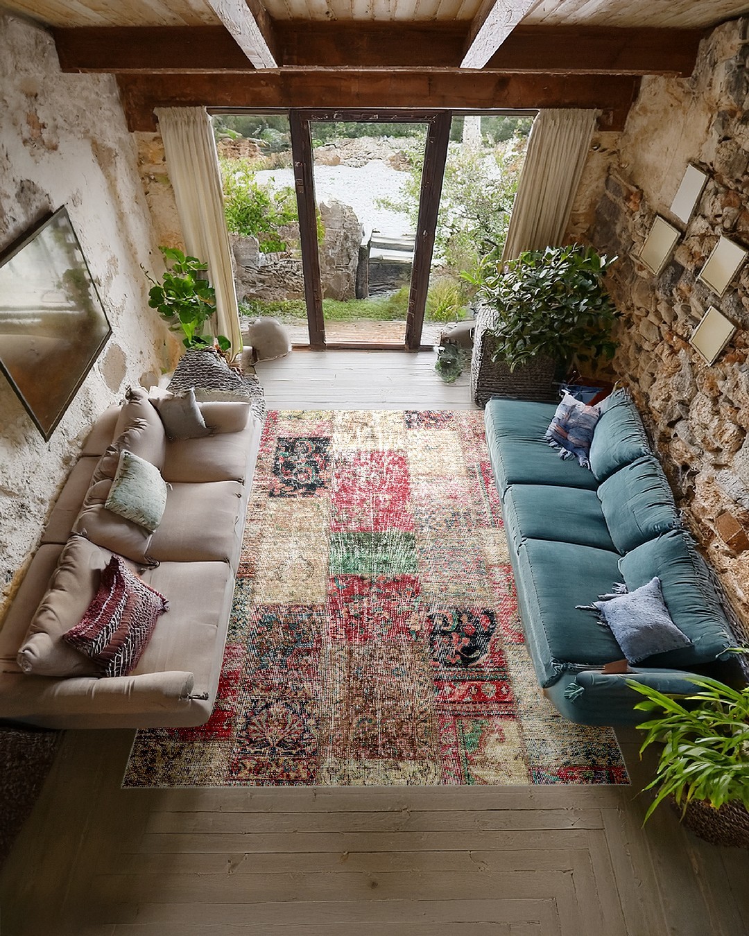 Montis Halı Mensis 27031 Bej Dokuma Taban Patchwork Halı