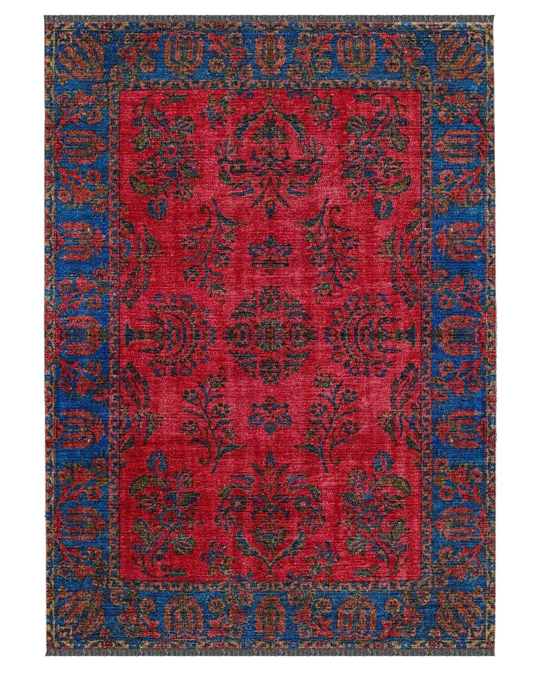 Montis Halı Hedera 19006 Mavi Bordo Şönil Dokuma Renkli Eskitme Makine Halısı