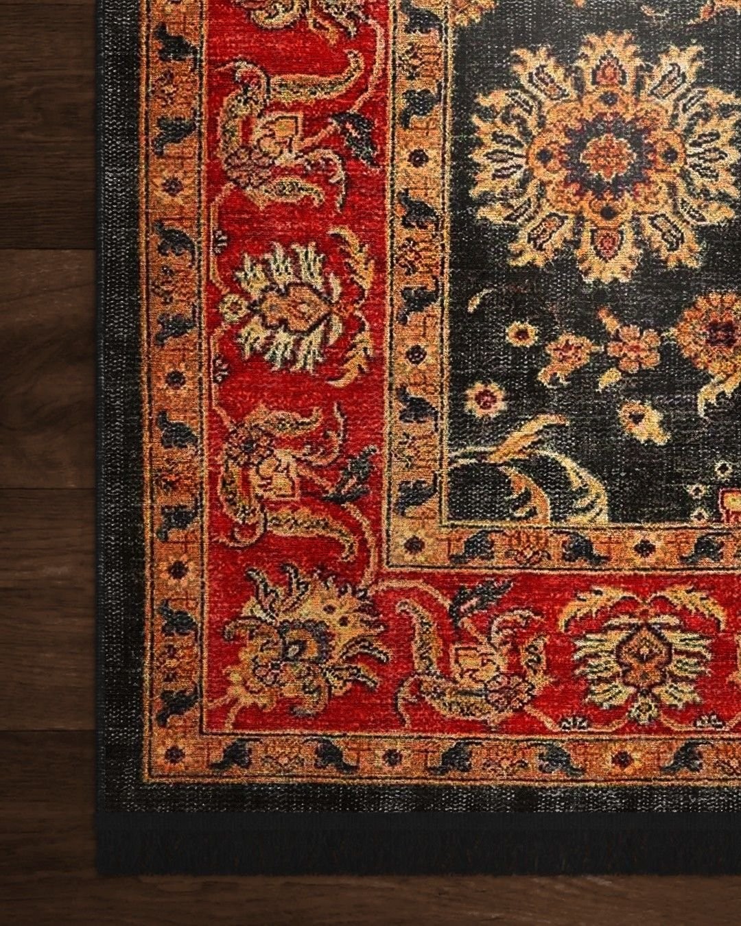 Montis Halı Mirum 711028 Siyah Bordo  Parlak Yumuşak Dokuma Taban Renkli Uşak Halısı
