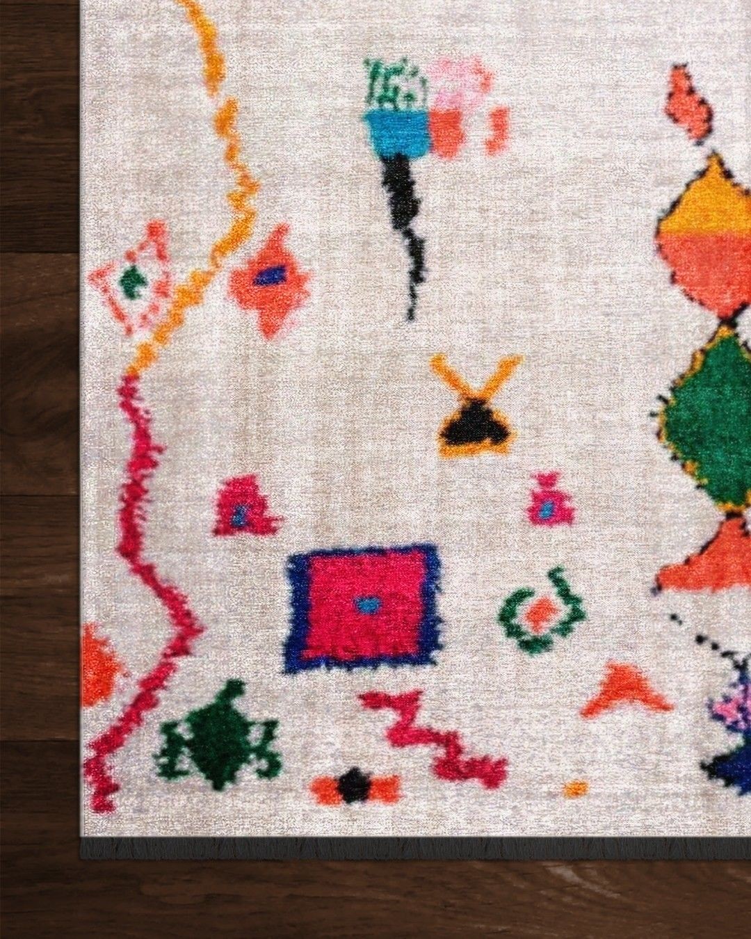 Montis Halı Vivere 35018 Krem Şönil Dokuma Renkli Kilim Desenli Makine Halısı