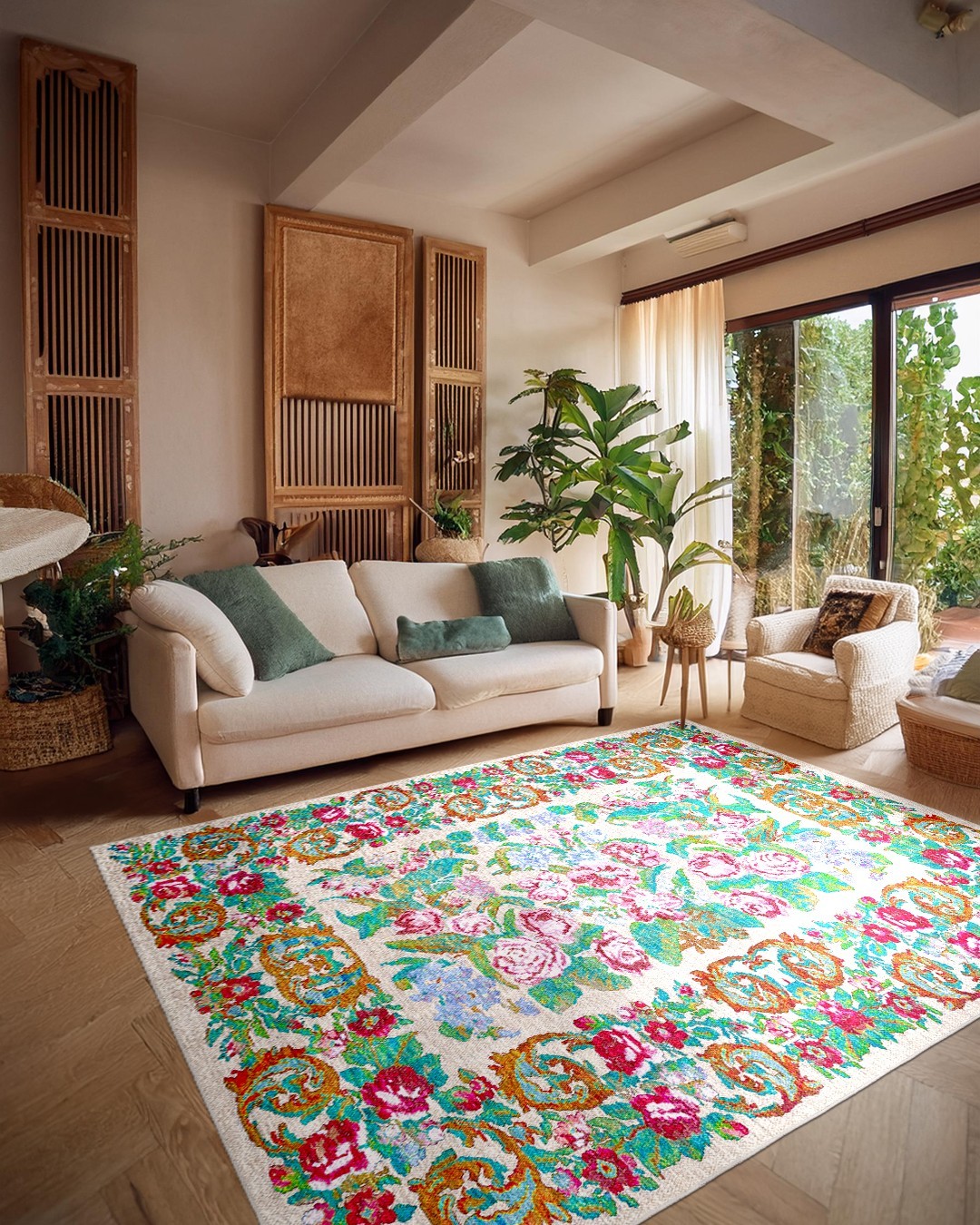 Montis Halı Diem 63062 Krem Renkli Dokuma Taban Karabağ Halı