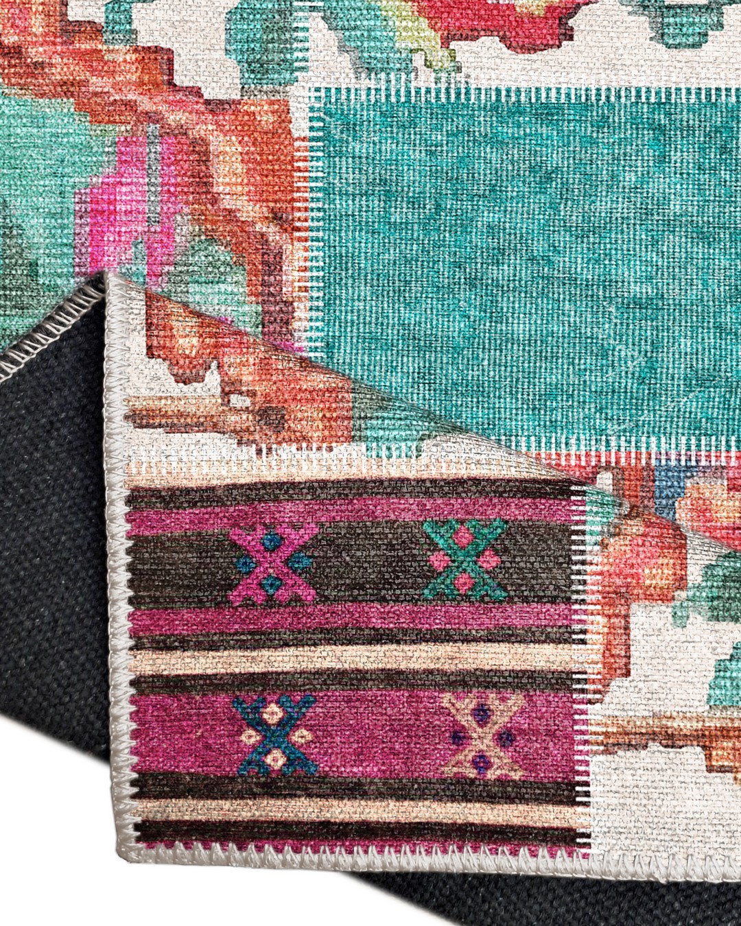 Montis Halı Mensis 27028 Beyaz Turkuaz Dokuma Taban Patchwork Halı