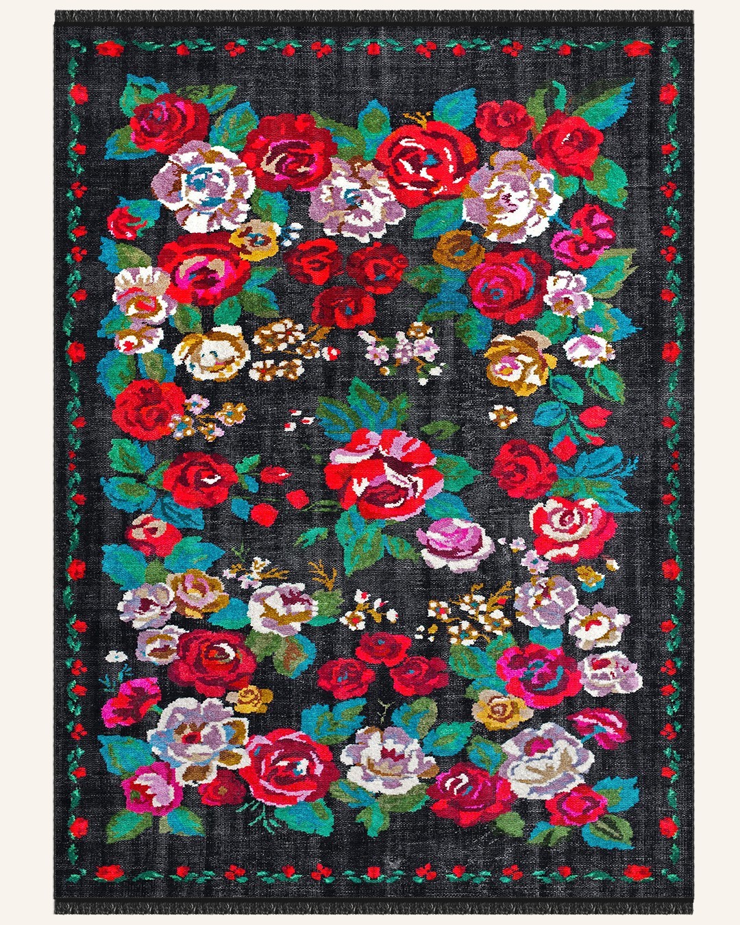 Flores 025 Yumuşak Bambu Doku Siyah Karabağ Halı - 200x300