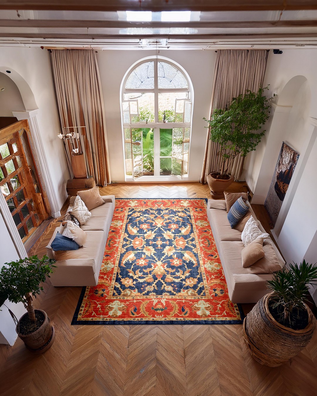 Montis Halı Hedera 19001 Lacivert Turuncu Dokuma Taban Eskitme Halı